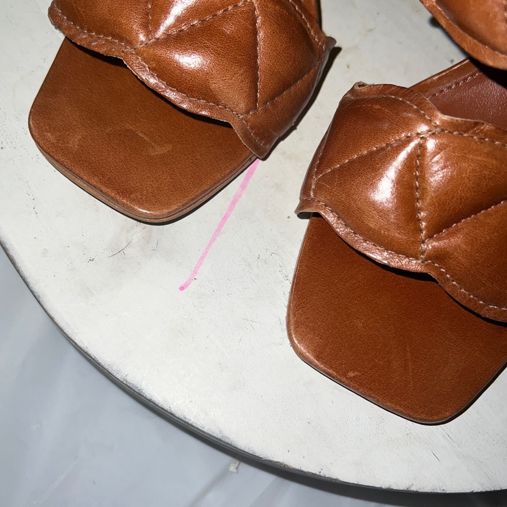 Vince Camuto Renneya Block Heel 2 Strap Sandal Open Toe Caramel Womens Size 6 - Picture 8 of 12